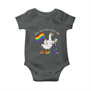 You Are Safe With Me Baby Onesie LGBTQ Pride Goose Rainbow TS14 Dark Heather Print Your Wear
