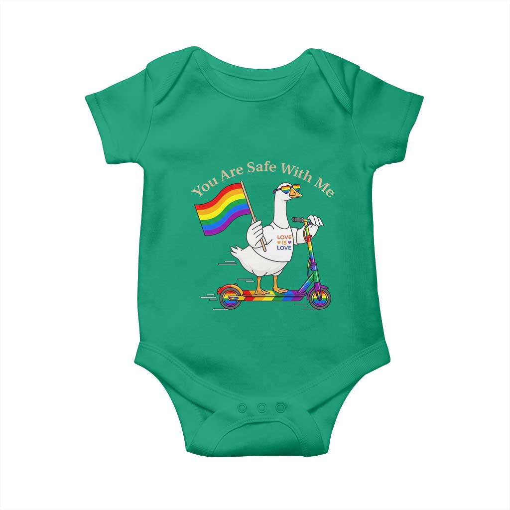 You Are Safe With Me Baby Onesie LGBTQ Pride Goose Rainbow TS14 Irish Green Print Your Wear