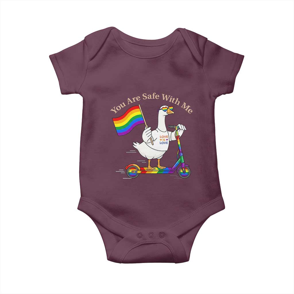 You Are Safe With Me Baby Onesie LGBTQ Pride Goose Rainbow TS14 Maroon Print Your Wear