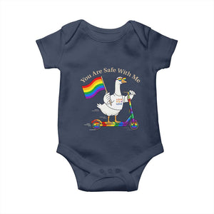You Are Safe With Me Baby Onesie LGBTQ Pride Goose Rainbow TS14 Navy Print Your Wear