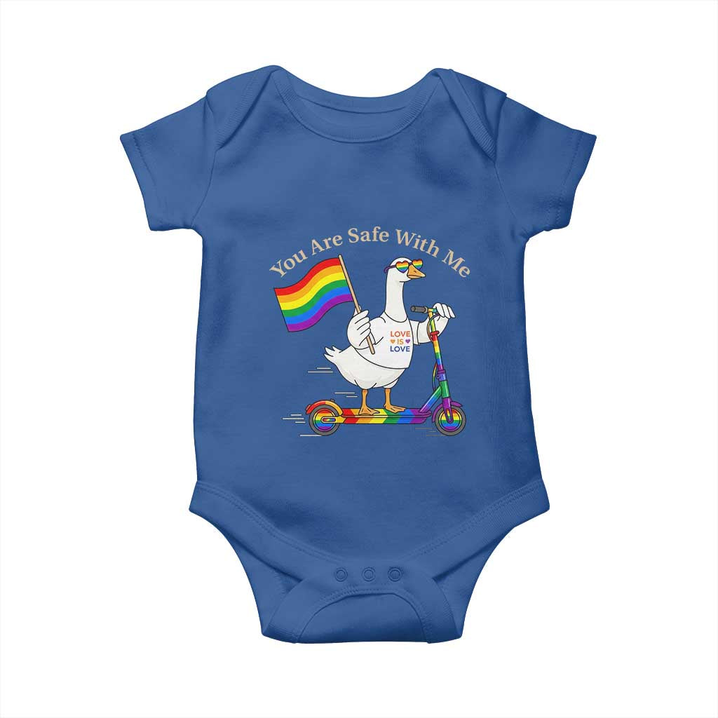 You Are Safe With Me Baby Onesie LGBTQ Pride Goose Rainbow TS14 Royal Blue Print Your Wear