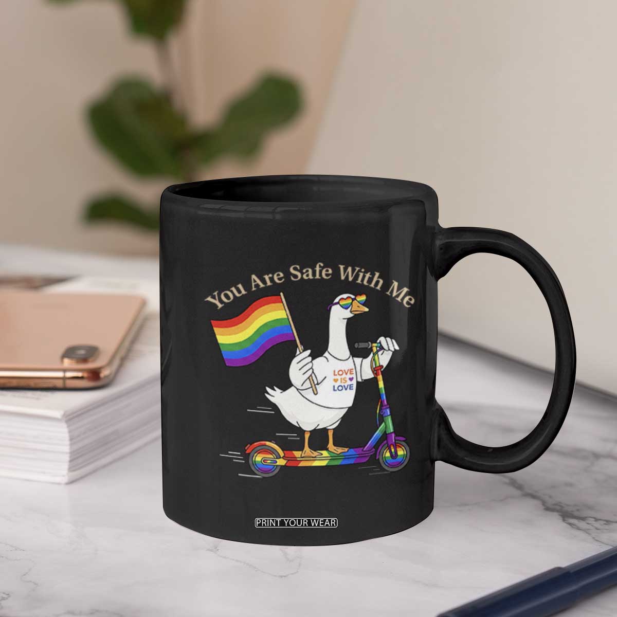 You Are Safe With Me Coffee Mug LGBTQ Pride Goose Rainbow TS14 Print Your Wear