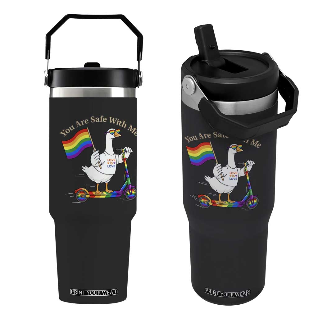 You Are Safe With Me Flip Straw Tumbler LGBTQ Pride Goose Rainbow