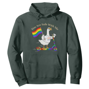 You Are Safe With Me Hoodie LGBTQ Pride Goose Rainbow TS14 Dark Forest Green Print Your Wear