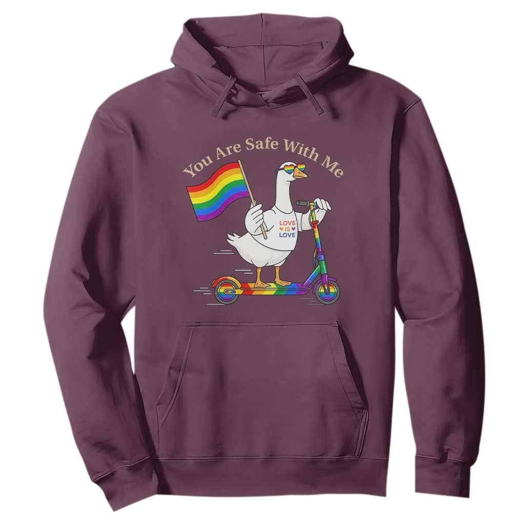 You Are Safe With Me Hoodie LGBTQ Pride Goose Rainbow TS14 Maroon Print Your Wear