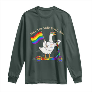You Are Safe With Me Long Sleeve Shirt LGBTQ Pride Goose Rainbow TS14 Dark Forest Green Print Your Wear