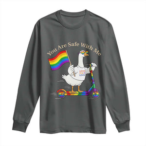 You Are Safe With Me Long Sleeve Shirt LGBTQ Pride Goose Rainbow TS14 Dark Heather Print Your Wear