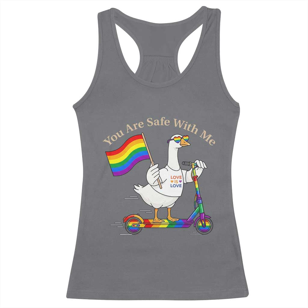 You Are Safe With Me Racerback Tank Top LGBTQ Pride Goose Rainbow TS14 Charcoal Print Your Wear