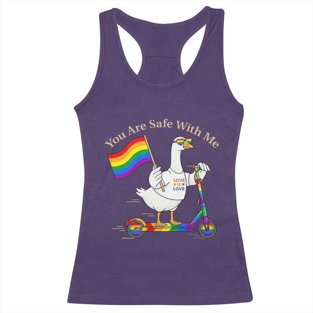 You Are Safe With Me Racerback Tank Top LGBTQ Pride Goose Rainbow TS14 Purple Print Your Wear