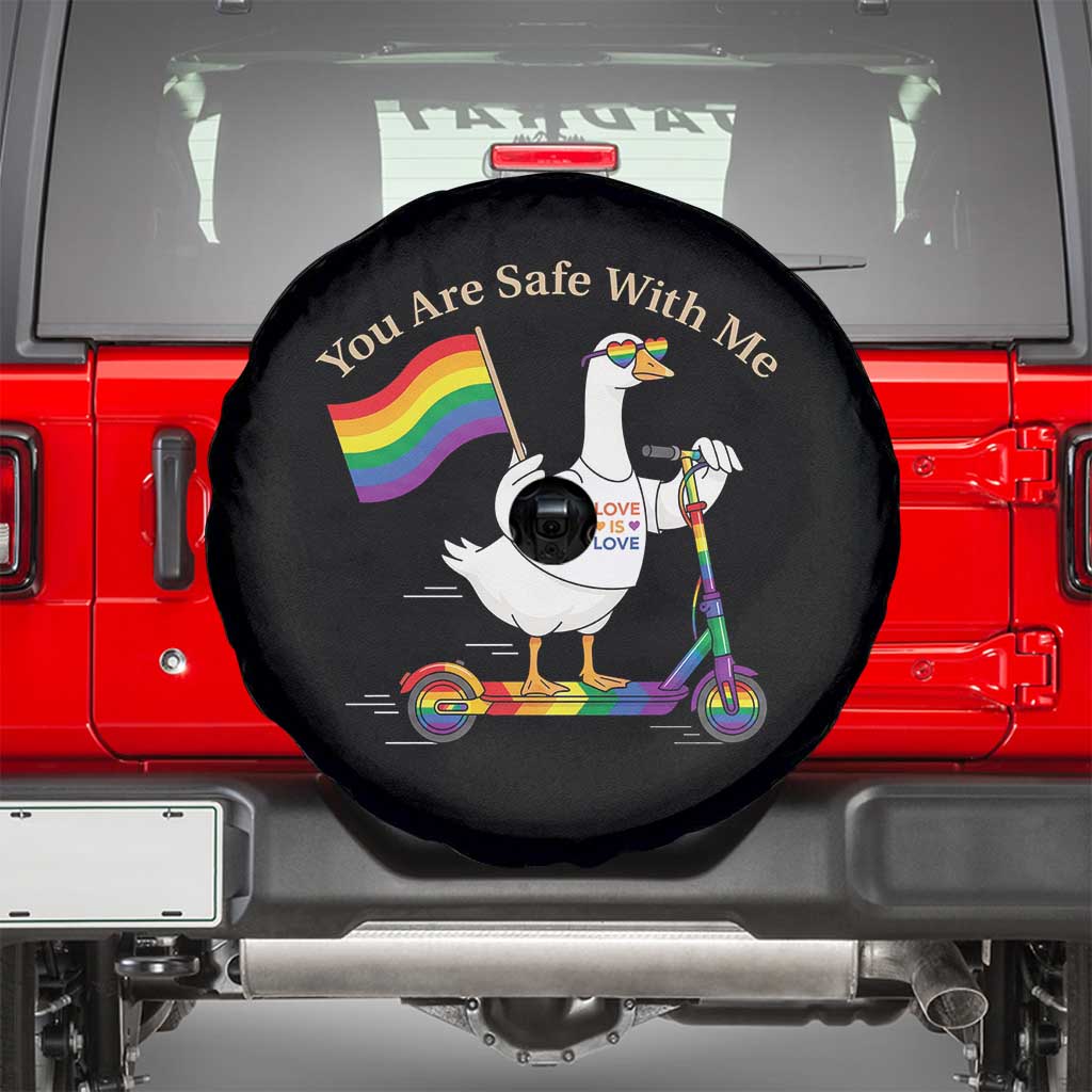 You Are Safe With Me Spare Tire Cover LGBTQ Pride Goose Rainbow TS14 Black Print Your Wear