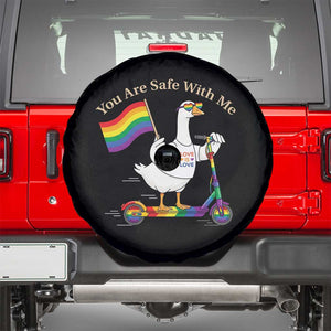 You Are Safe With Me Spare Tire Cover LGBTQ Pride Goose Rainbow TS14 Black Print Your Wear