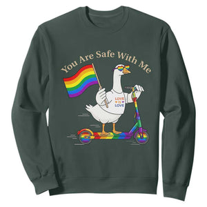 You Are Safe With Me Sweatshirt LGBTQ Pride Goose Rainbow TS14 Dark Forest Green Print Your Wear