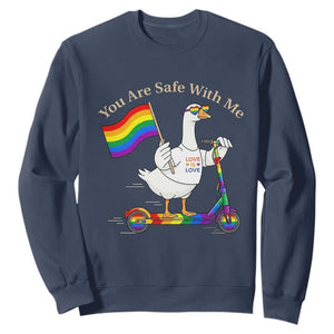 You Are Safe With Me Sweatshirt LGBTQ Pride Goose Rainbow TS14 Navy Print Your Wear