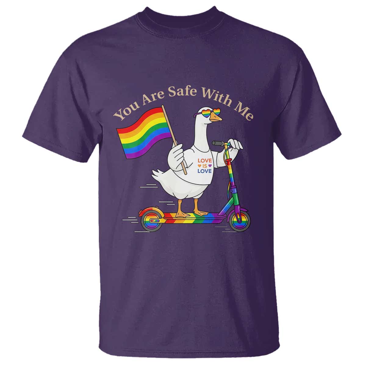 You Are Safe With Me T Shirt LGBTQ Pride Goose Rainbow TS14 Purple Print Your Wear