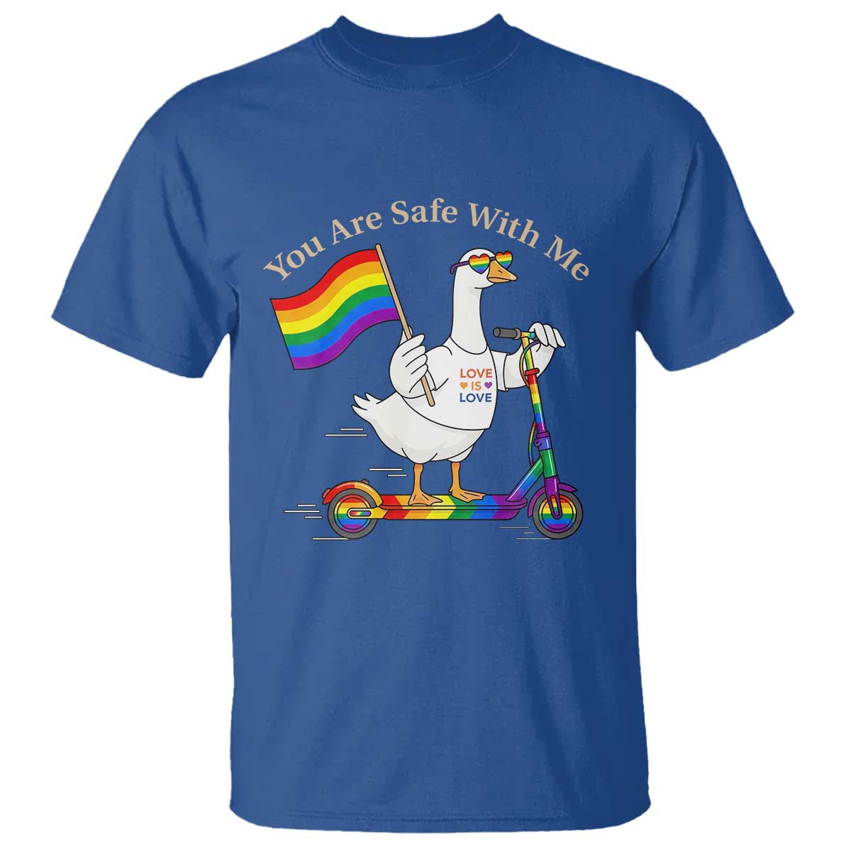 You Are Safe With Me T Shirt LGBTQ Pride Goose Rainbow TS14 Royal Blue Print Your Wear