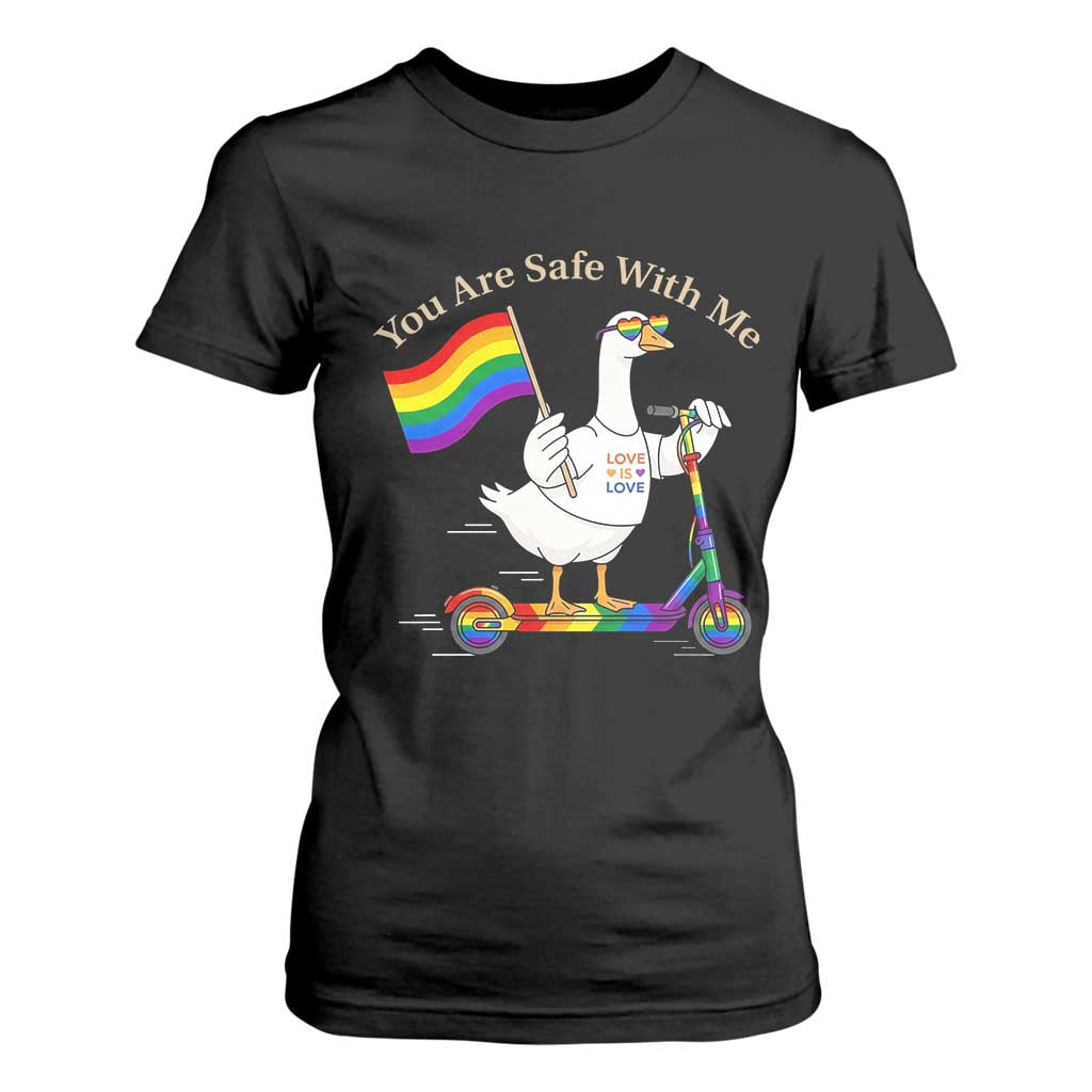 You Are Safe With Me T Shirt For Women LGBTQ Pride Goose Rainbow TS14 Black Print Your Wear
