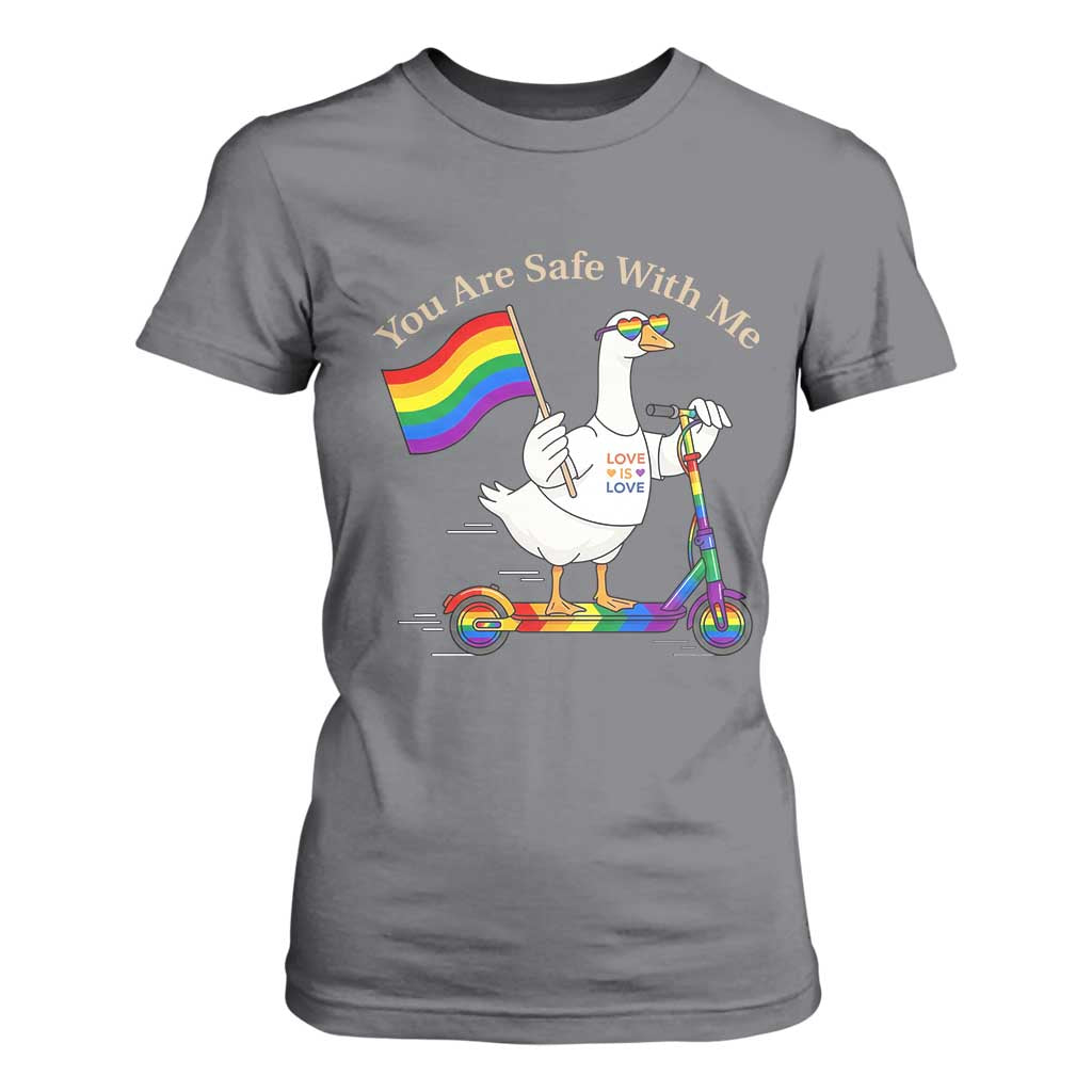 You Are Safe With Me T Shirt For Women LGBTQ Pride Goose Rainbow TS14 Charcoal Print Your Wear