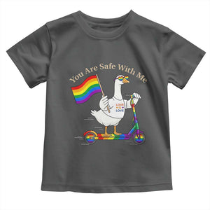 You Are Safe With Me Toddler T Shirt LGBTQ Pride Goose Rainbow TS14 Dark Heather Print Your Wear