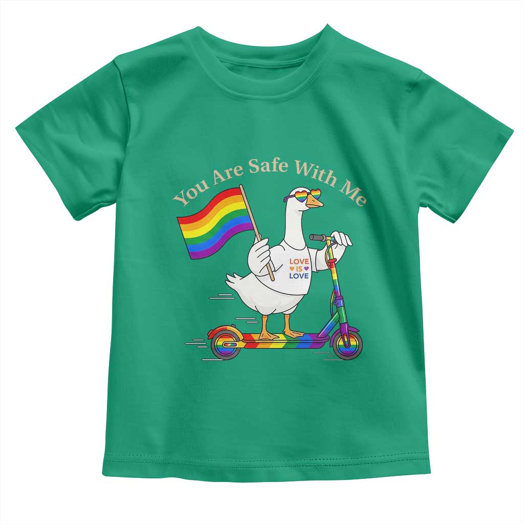 You Are Safe With Me Toddler T Shirt LGBTQ Pride Goose Rainbow TS14 Irish Green Print Your Wear