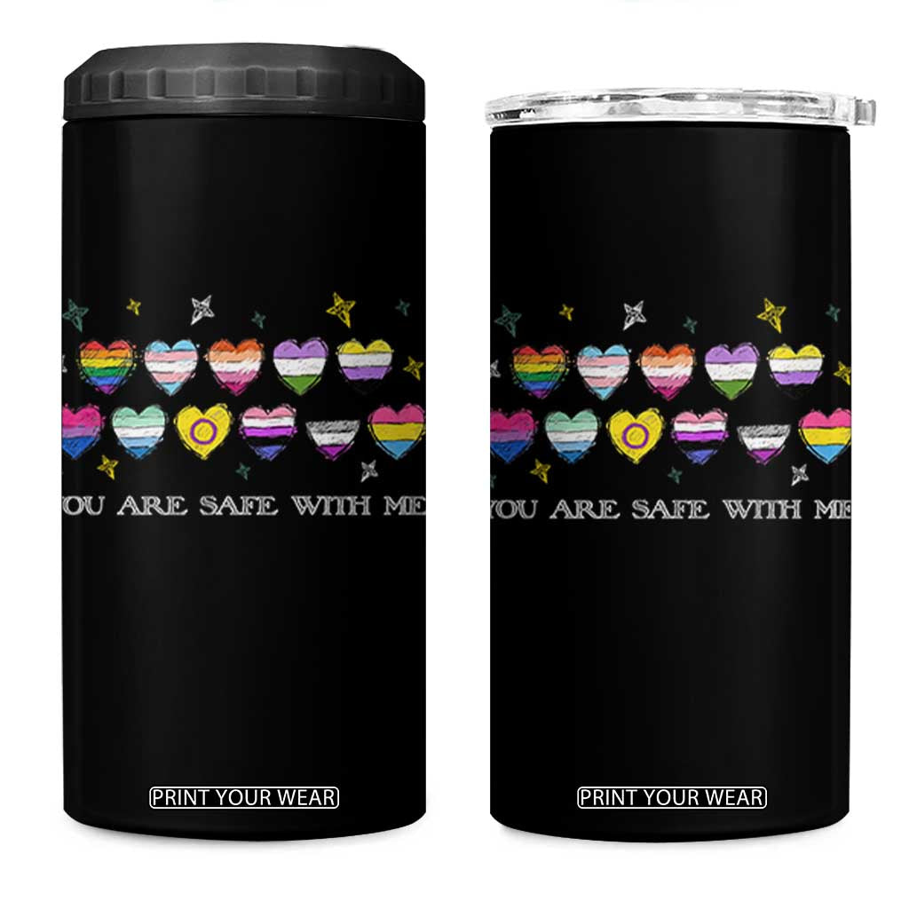 You Are Safe With Me 4 in 1 Can Cooler Tumbler LGBTQ Support Rainbow Flags Ally TS14 One Size: 16 oz Black Print Your Wear