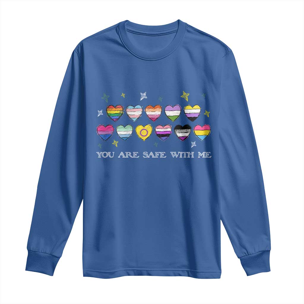 You Are Safe With Me Long Sleeve Shirt LGBTQ Support Rainbow Flags Ally TS14 Royal Blue Print Your Wear