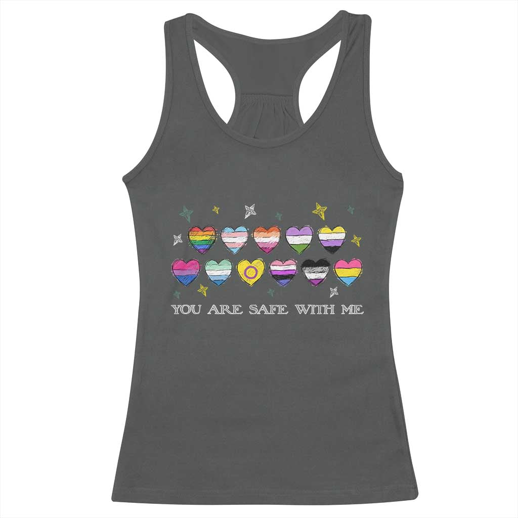 You Are Safe With Me Racerback Tank Top LGBTQ Support Rainbow Flags Ally TS14 Dark Heather Print Your Wear