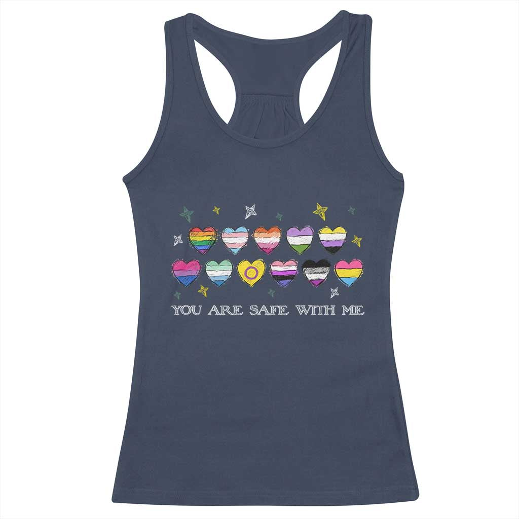 You Are Safe With Me Racerback Tank Top LGBTQ Support Rainbow Flags Ally TS14 Navy Print Your Wear