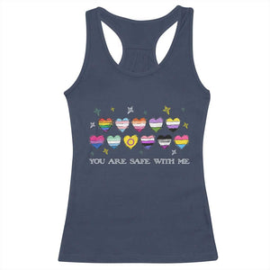 You Are Safe With Me Racerback Tank Top LGBTQ Support Rainbow Flags Ally TS14 Navy Print Your Wear