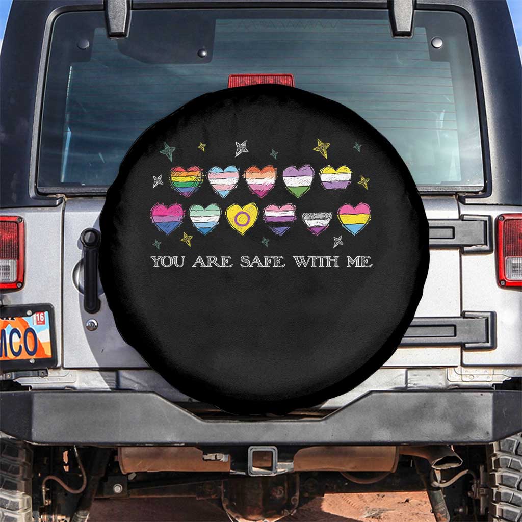 You Are Safe With Me Spare Tire Cover LGBTQ Support Rainbow Flags Ally TS14 No hole Black Print Your Wear