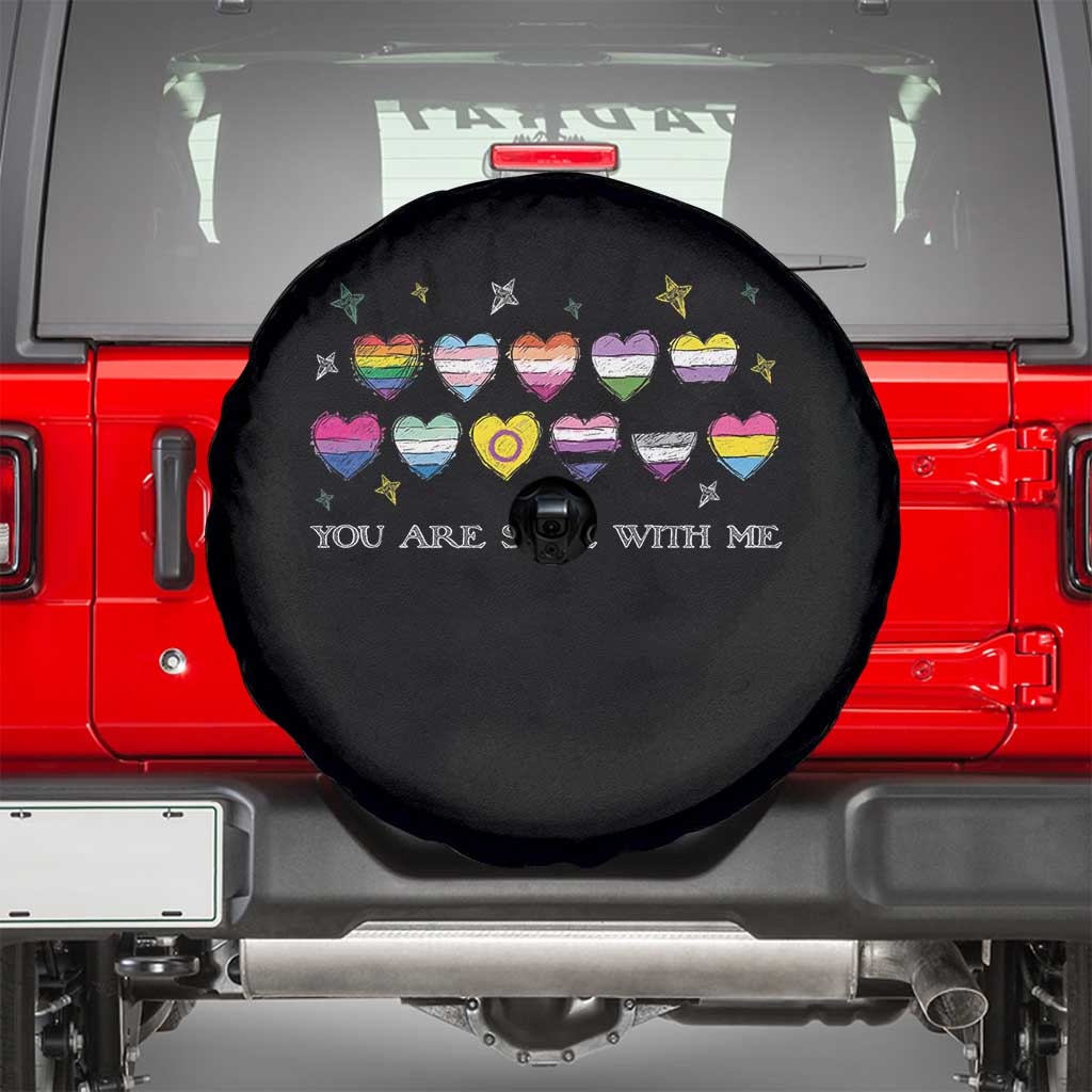 You Are Safe With Me Spare Tire Cover LGBTQ Support Rainbow Flags Ally TS14 Black Print Your Wear