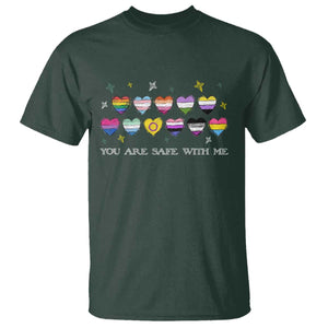 You Are Safe With Me T Shirt LGBTQ Support Rainbow Flags Ally TS14 Dark Forest Green Print Your Wear