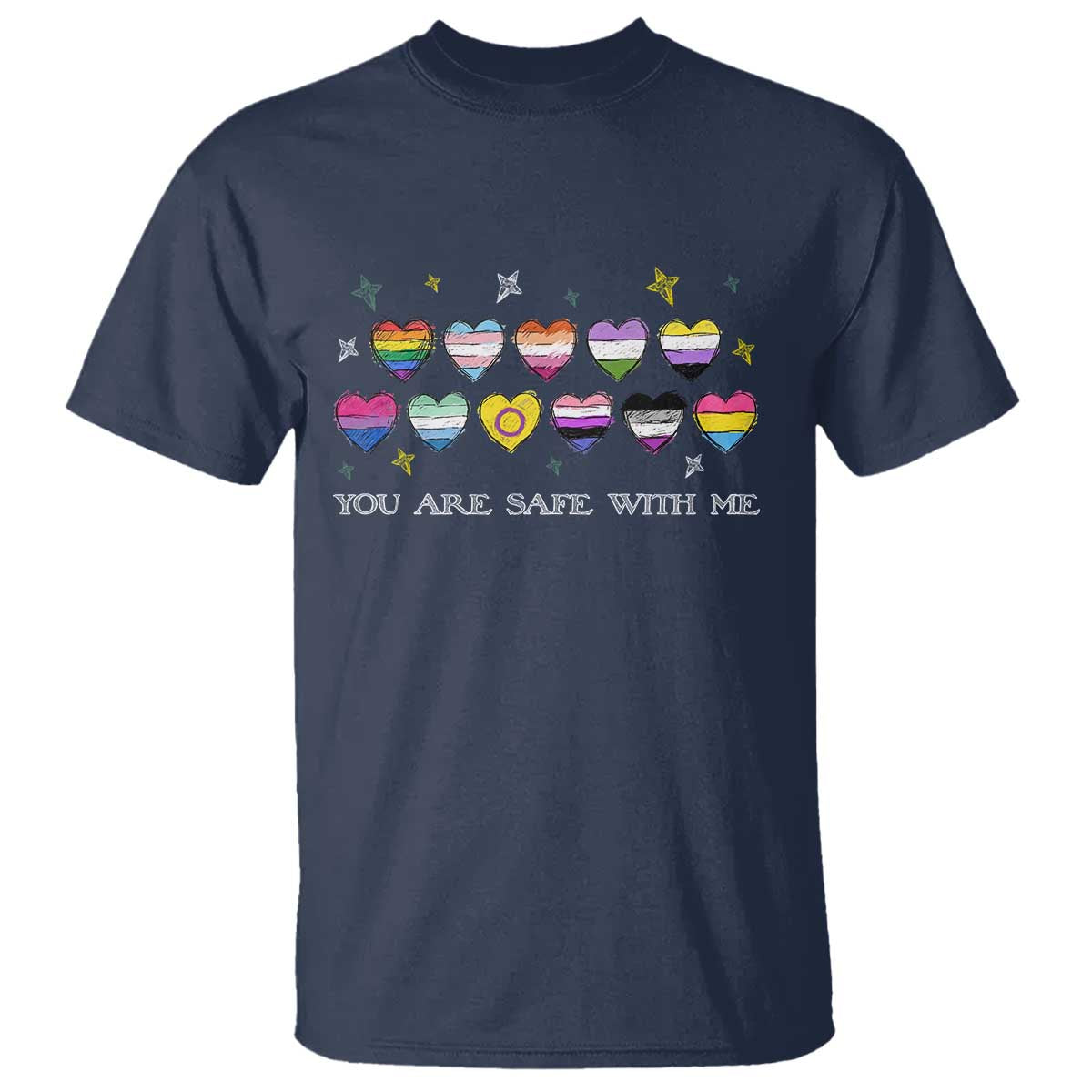 You Are Safe With Me T Shirt LGBTQ Support Rainbow Flags Ally TS14 Navy Print Your Wear