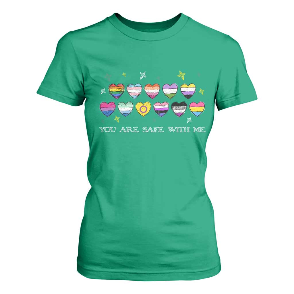 You Are Safe With Me T Shirt For Women LGBTQ Support Rainbow Flags Ally