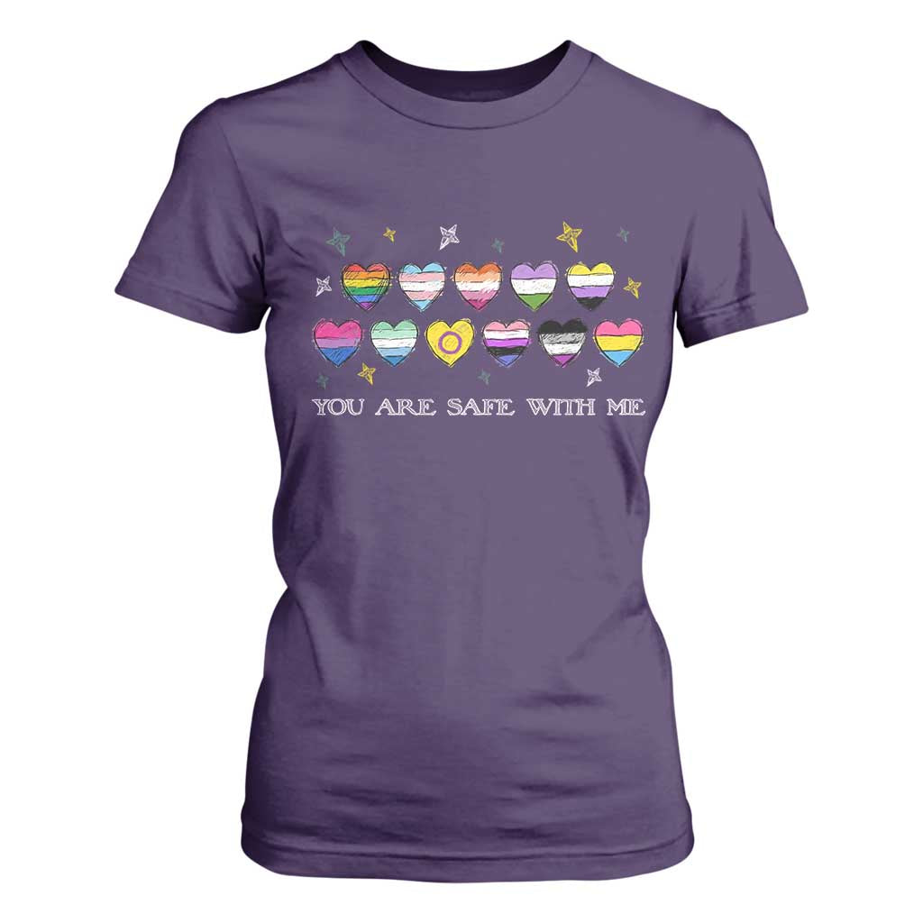 You Are Safe With Me T Shirt For Women LGBTQ Support Rainbow Flags Ally