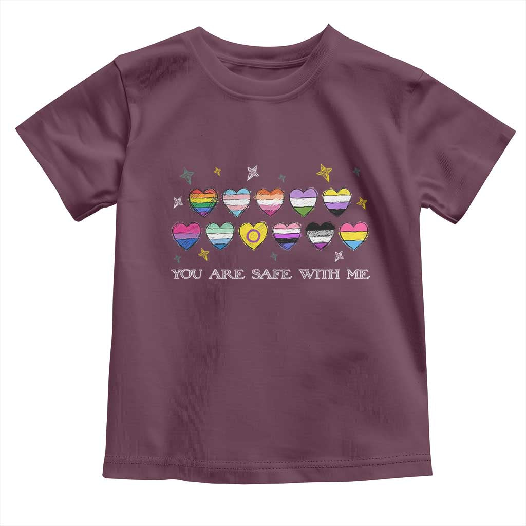 You Are Safe With Me Toddler T Shirt LGBTQ Support Rainbow Flags Ally TS14 Maroon Print Your Wear