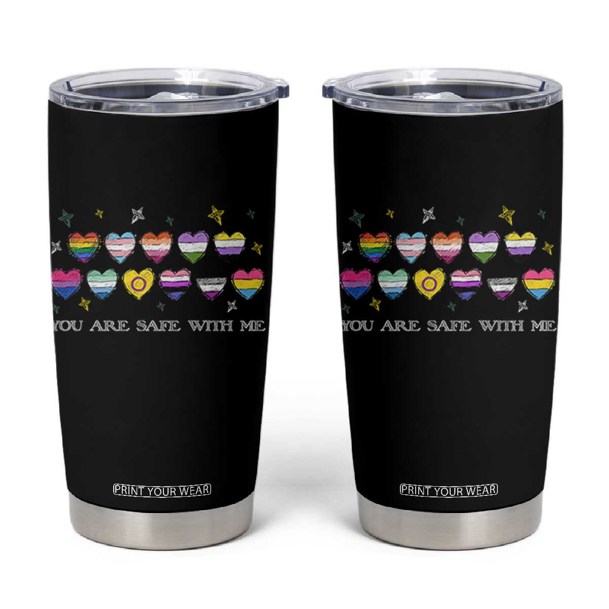 You Are Safe With Me Tumbler Cup LGBTQ Support Rainbow Flags Ally TS14 Black Print Your Wear