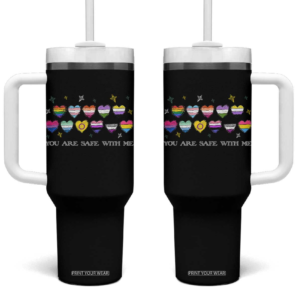 You Are Safe With Me Tumbler With Handle LGBTQ Support Rainbow Flags Ally