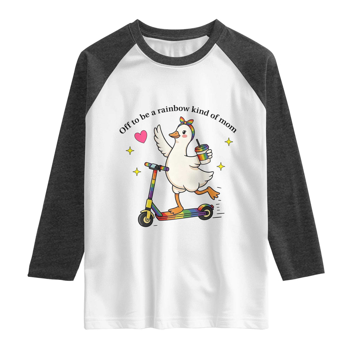 Off To Be Rainbow Kind Of Mom Raglan Shirt LGBTQ Goose Mom Rainbow TS14 White Heather Charcoal Print Your Wear