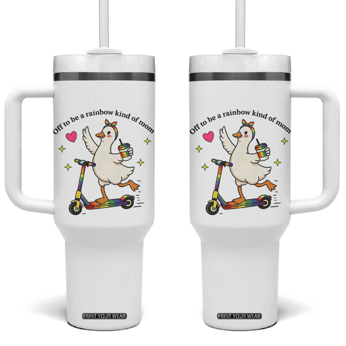 Off To Be Rainbow Kind Of Mom Tumbler With Handle LGBTQ Goose Mom Rainbow TS14 One Size: 40 oz White Print Your Wear