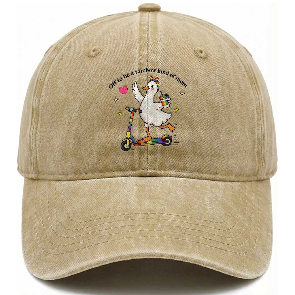Off To Be Rainbow Kind Of Mom Washed Cotton Baseball Cap LGBTQ Goose Mom Rainbow TS14 Print Your Wear