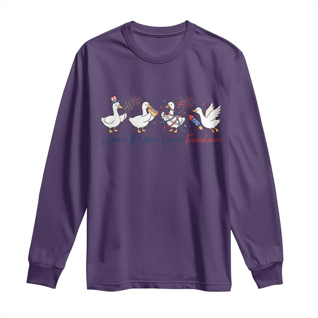 Silly Goose 4th of July Long Sleeve Shirt Honk If You Love Freedom TS14 Purple Print Your Wear