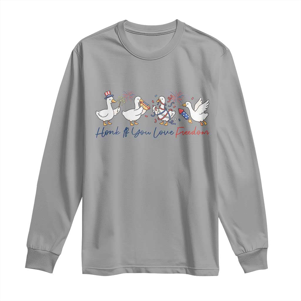 Silly Goose 4th of July Long Sleeve Shirt Honk If You Love Freedom TS14 Sport Gray Print Your Wear