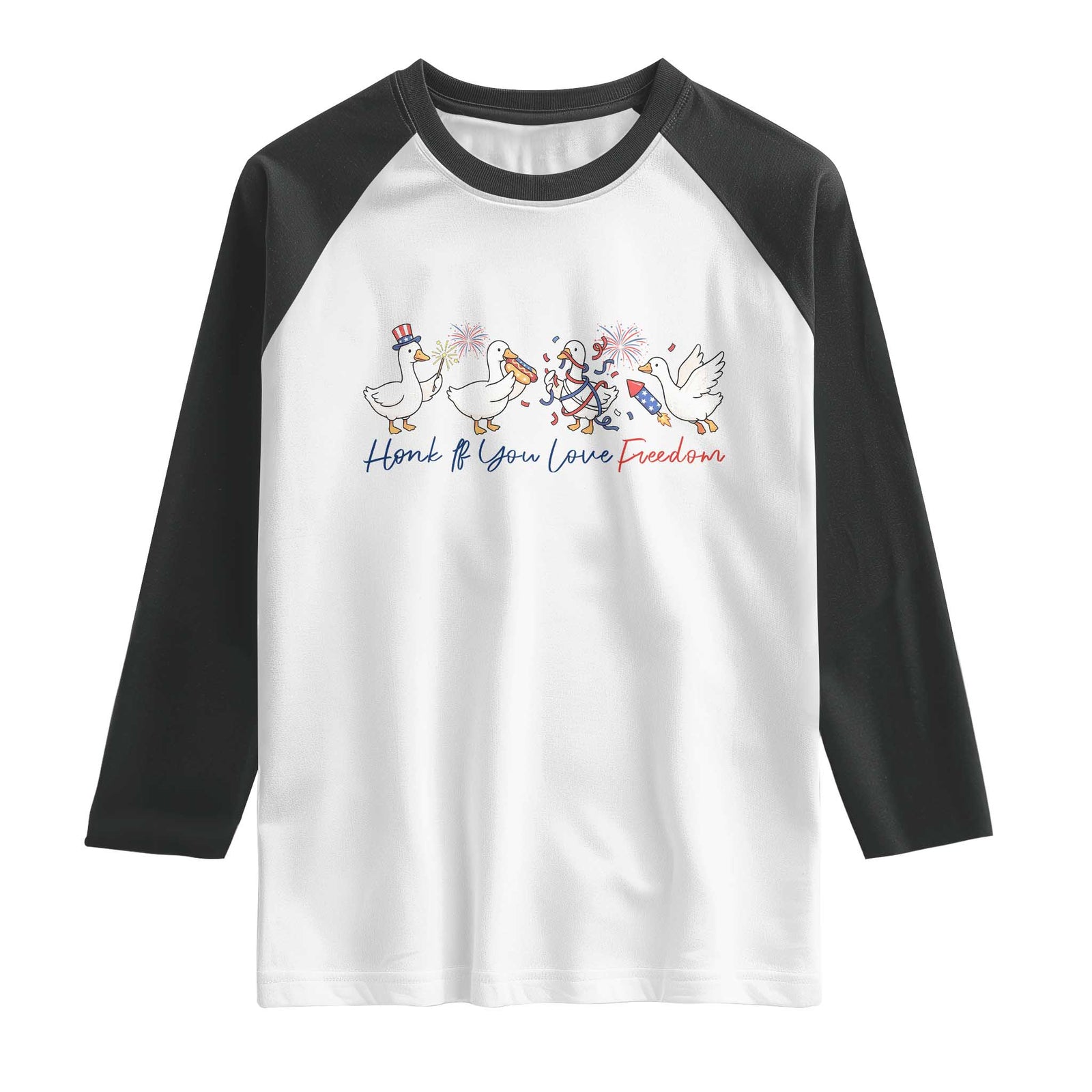 Silly Goose 4th of July Raglan Shirt Honk If You Love Freedom TS14 White Black Print Your Wear