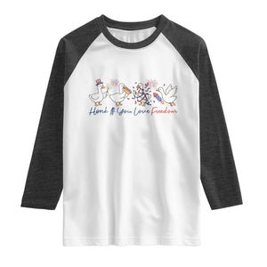 Silly Goose 4th of July Raglan Shirt Honk If You Love Freedom TS14 White Heather Charcoal Print Your Wear