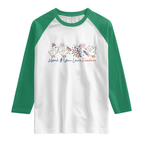 Silly Goose 4th of July Raglan Shirt Honk If You Love Freedom TS14 White Kelly Green Print Your Wear