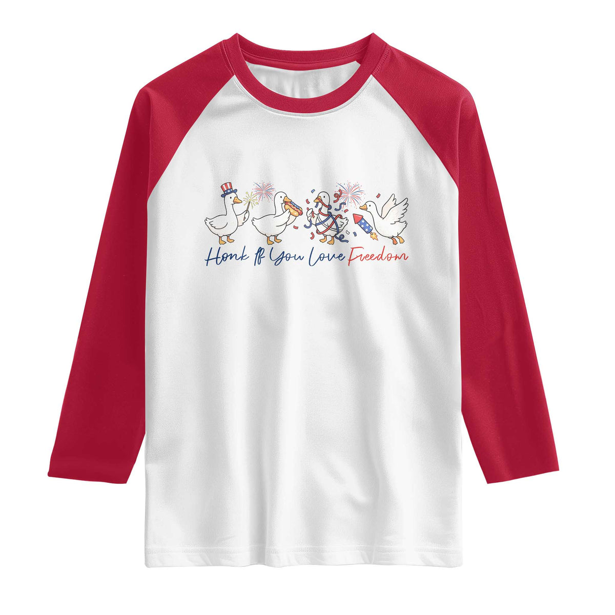 Silly Goose 4th of July Raglan Shirt Honk If You Love Freedom TS14 White Red Print Your Wear