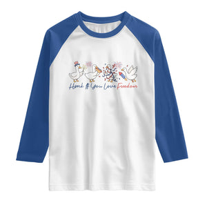 Silly Goose 4th of July Raglan Shirt Honk If You Love Freedom TS14 White Royal Print Your Wear