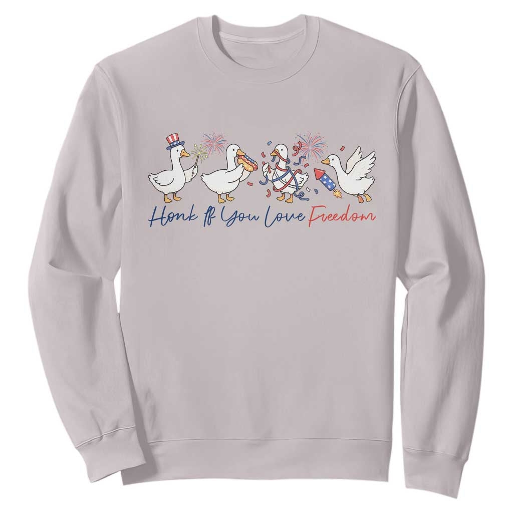 Silly Goose 4th of July Sweatshirt Honk If You Love Freedom TS14 Ice Gray Print Your Wear