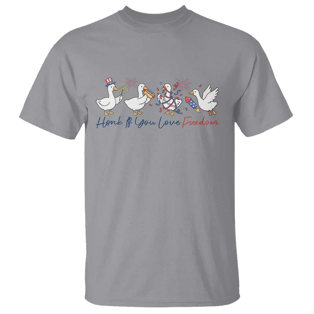Silly Goose 4th of July T Shirt Honk If You Love Freedom TS14 Sport Gray Print Your Wear
