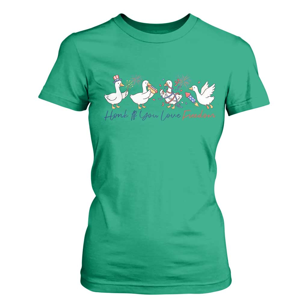 Silly Goose 4th of July T Shirt For Women Honk If You Love Freedom TS14 Irish Green Print Your Wear